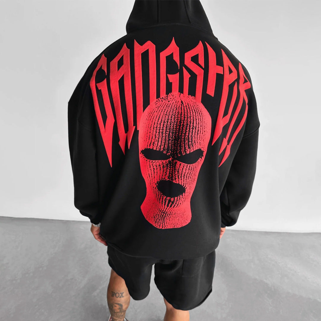 DROP SHOULDER GANGSTER HOODIE - BLACK