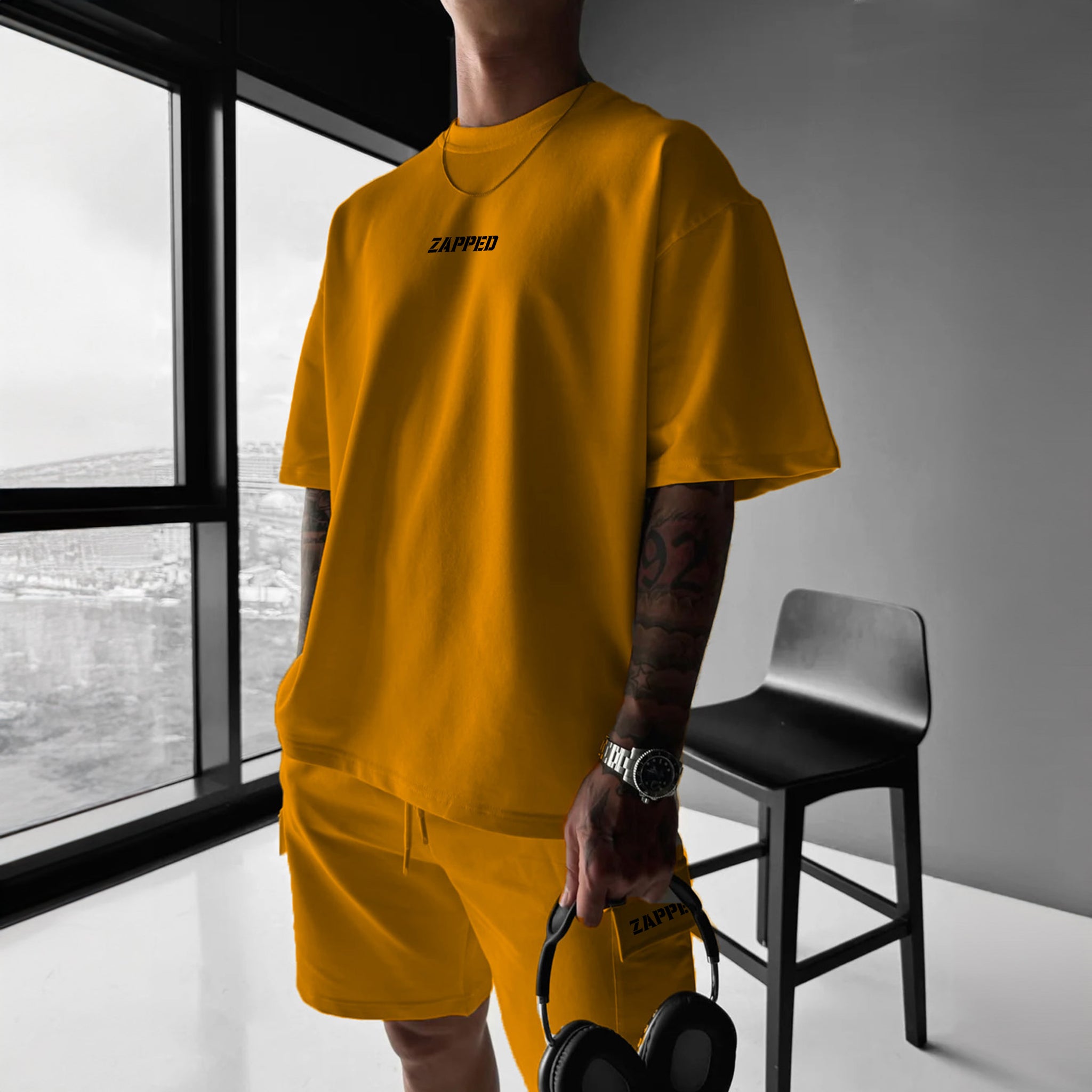 Zapped Oversize T-Shirt & Cargo Short Set - Orange