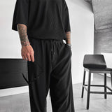 Oversized Quarter Sleeve  O Neck T-Shirt & Trouser Set - Black