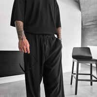 Oversized Quarter Sleeve  O Neck T-Shirt & Trouser Set - Black