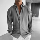 OVERSIZE RIBBED FULL SLEEVES SHIRT - GRAY