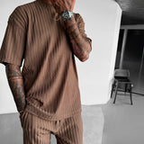 OVERSIZE STRUCTURED T-SHIRT & TROUSER SET - BROWN