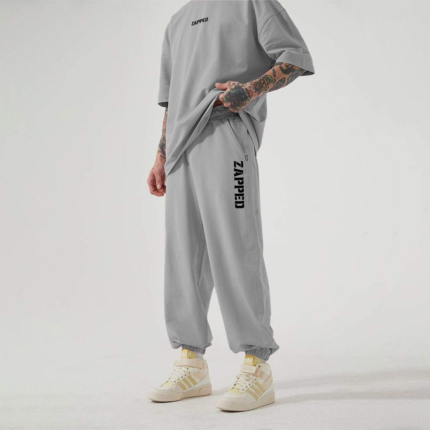 Zapped Oversize T-Shirt & Jogger Pant Cord Set - Gray