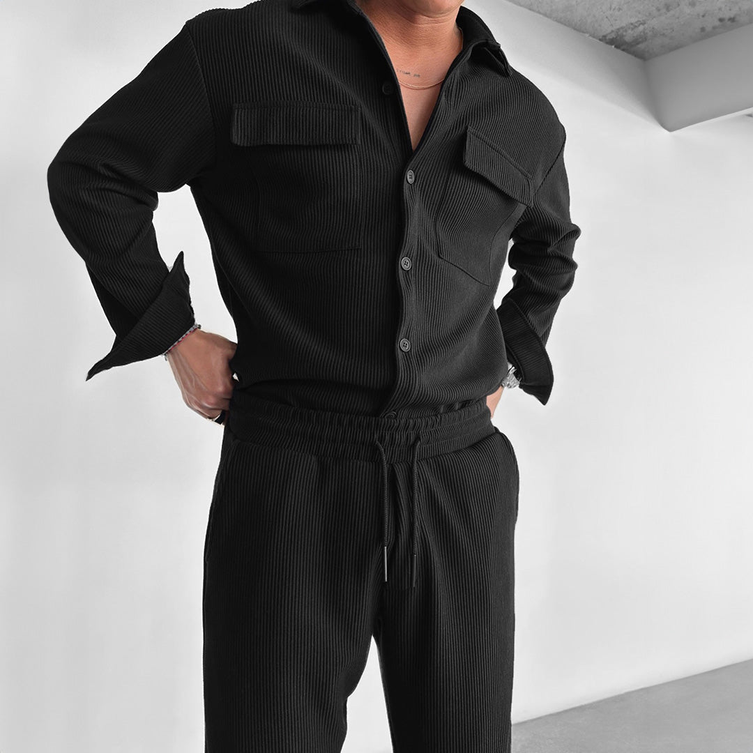 OVERSIZE POCKET CORD SHIRT - BLACK