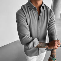 OVERSIZE RIBBED FULL SLEEVES SHIRT - GRAY