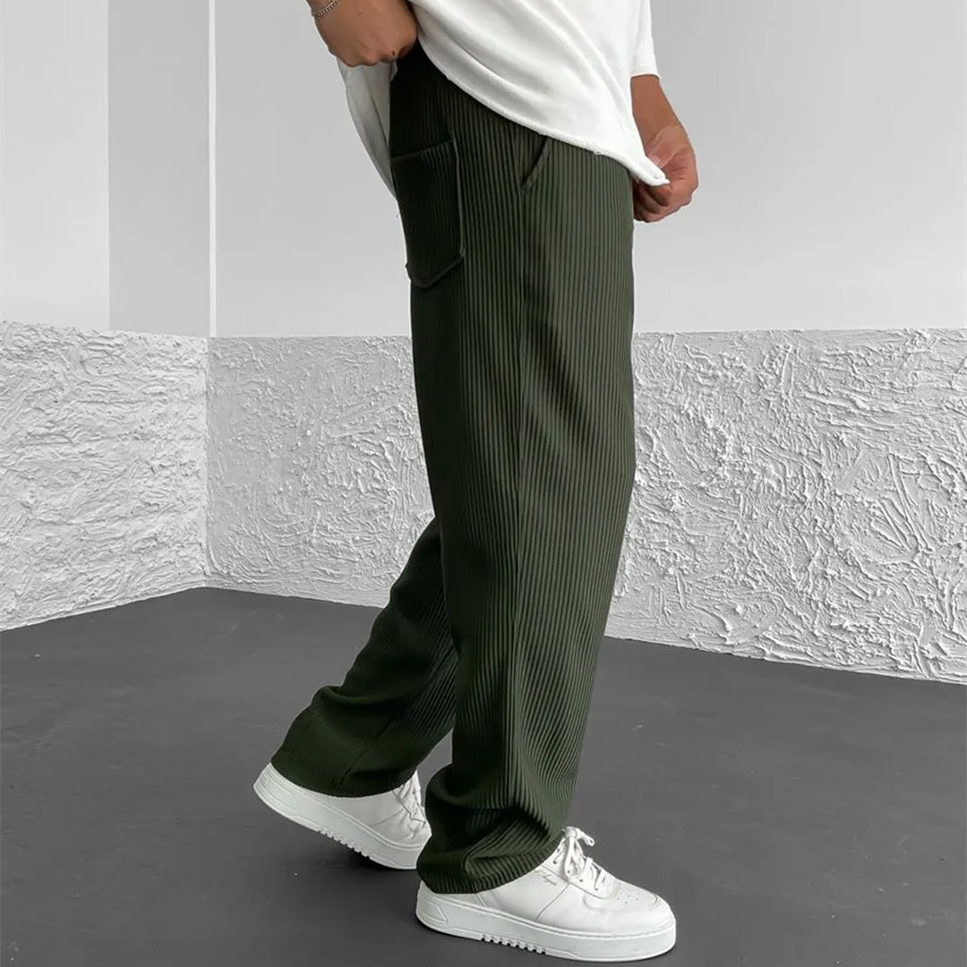 LOOSE FIT RIBBED TROUSERS - ARMY GREEN