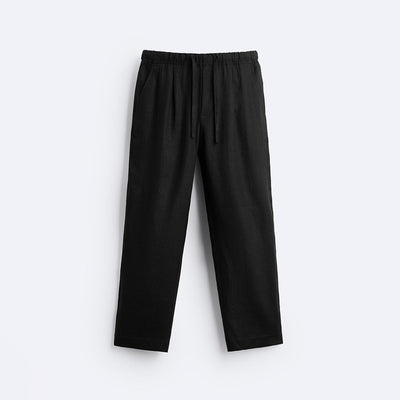 RELAXED LINEN DRAWSTRING TROUSER - BLACK