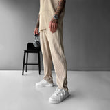 LOOSE FIT RIBBED PANTS - BEIGE