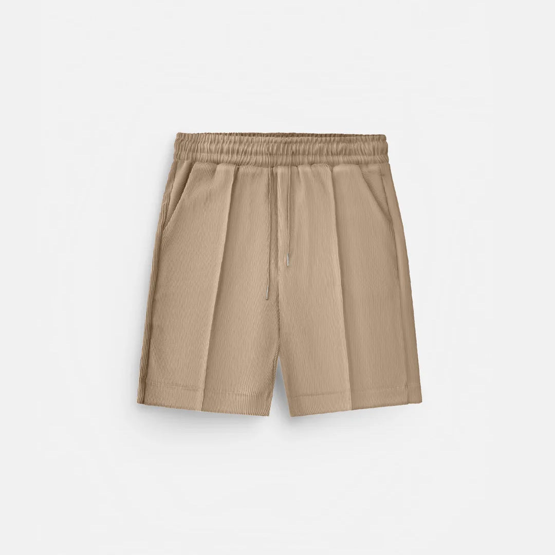 LOOSE FIT TEXTURED SEAM SHORTS - BEIGE