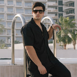 SIGNATURE LOOSE FIT RICH LINEN CORD SET - BLACK