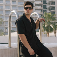SIGNATURE LOOSE FIT RICH LINEN CORD SET - BLACK