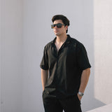 SIGNATURE LOOSE FIT RICH LINEN CORD SET - BLACK