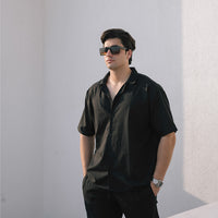 SIGNATURE LOOSE FIT RICH LINEN CORD SET - BLACK