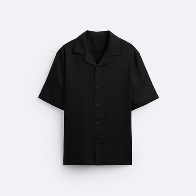 CLASSIC BOWLING LINEN SHIRT - BLACK