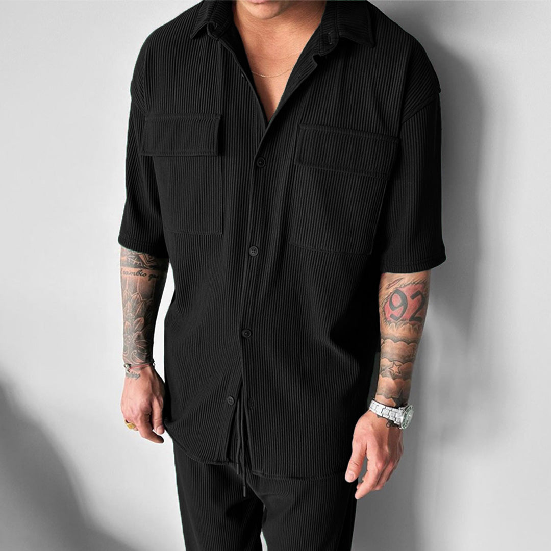 OVERSIZE DOUBLE POCKET SHIRT - BLACK