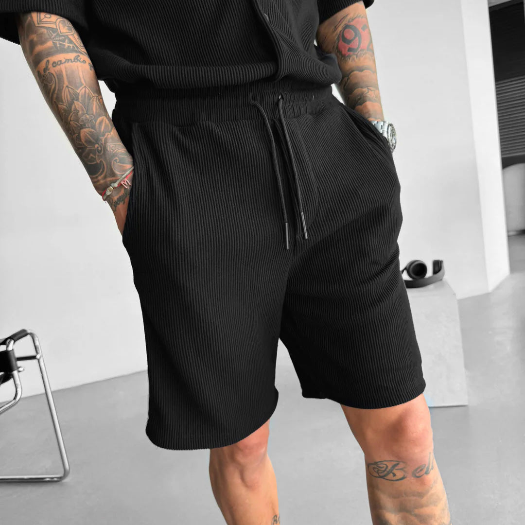 LOOSE FIT RIBBED SHORTS - BLACK