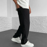 LOOSE FIT RIBBED PANTS - BLACK