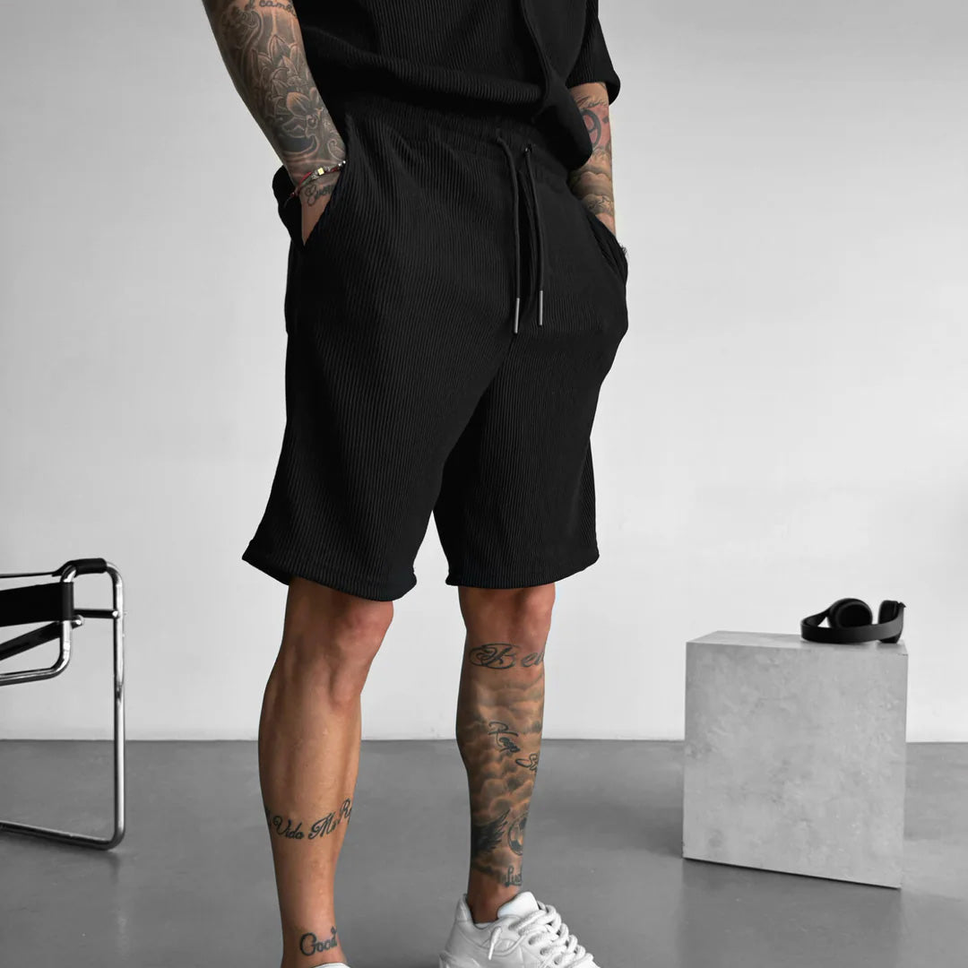 LOOSE FIT RIBBED SHORTS - BLACK