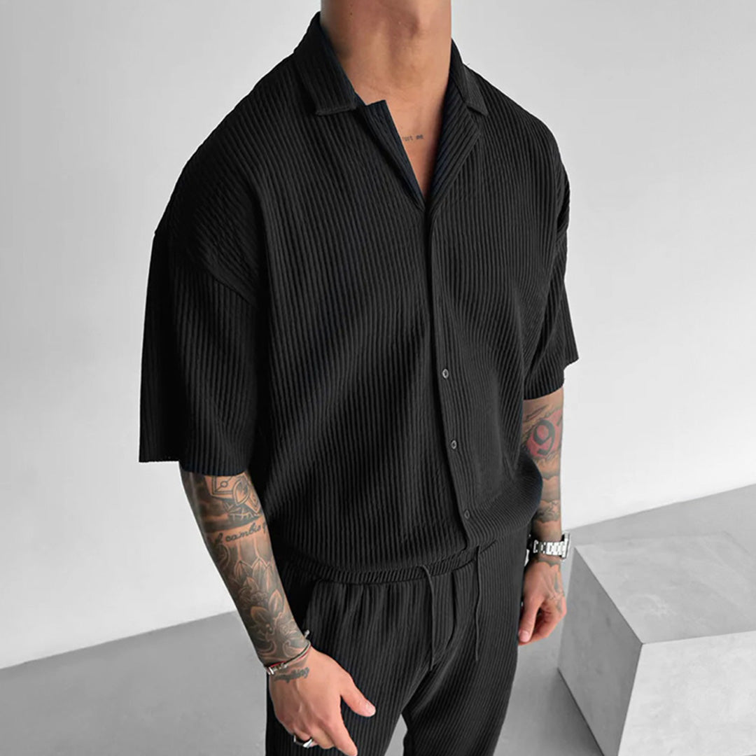 OVERSIZE RIBBED SHIRT - BLACK