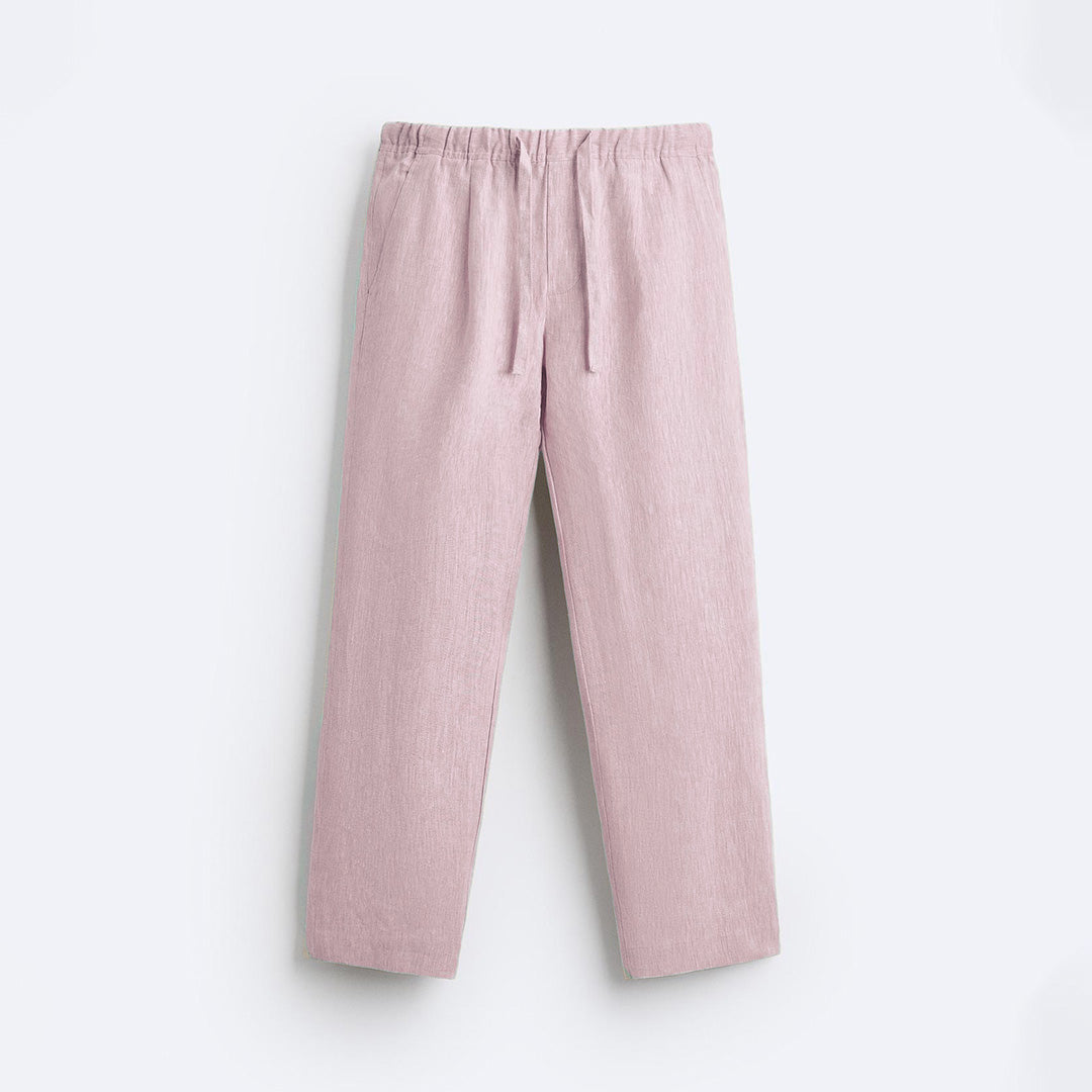 RELAXED LINEN DRAWSTRING TROUSER - PEACH