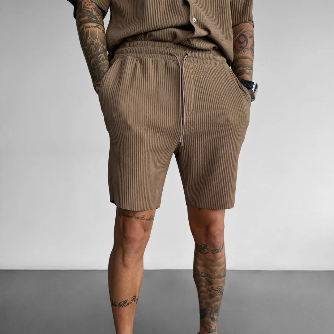 LOOSE FIT RIBBED SHORTS - BROWN