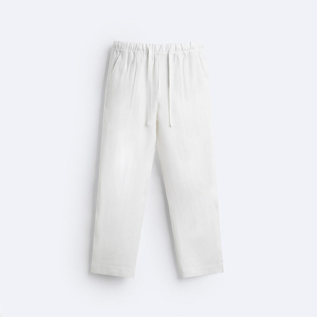 RELAXED LINEN DRAWSTRING TROUSER - WHITE