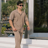 Oversize Structured Shirt & Trouser Set - Brown