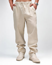 Men’s Beige Linen Drawstring Pants