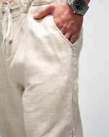 Men’s Beige Linen Drawstring Pants