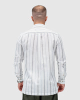 Men’s White Linen Striped Shirt with Pockets