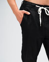 Men’s Black Linen Drawstring Pants