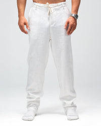 Men’s White Linen Drawstring Pants