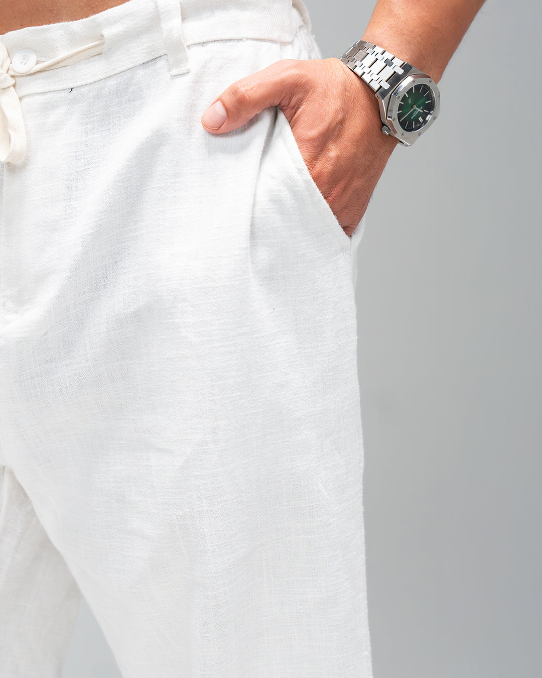 Men’s White Linen Drawstring Pants