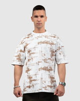Men’s White & Brown Printed Oversized T-Shirt