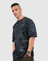 Men’s Black & Gray Printed Oversized T-Shirt