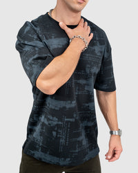Men’s Black & Gray Printed Oversized T-Shirt