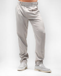 MEN’S LIGHT GREY SLIM-FIT PLEATED TROUSERS