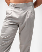 MEN’S LIGHT GREY SLIM-FIT PLEATED TROUSERS