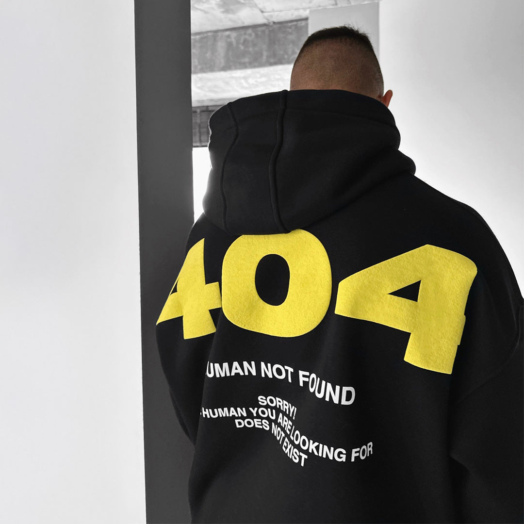 ERROR 404 DROP SHOULDER HOODIE - BLACK