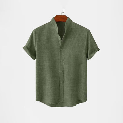 BAN COLLAR LINEN SHIRT - GREEN