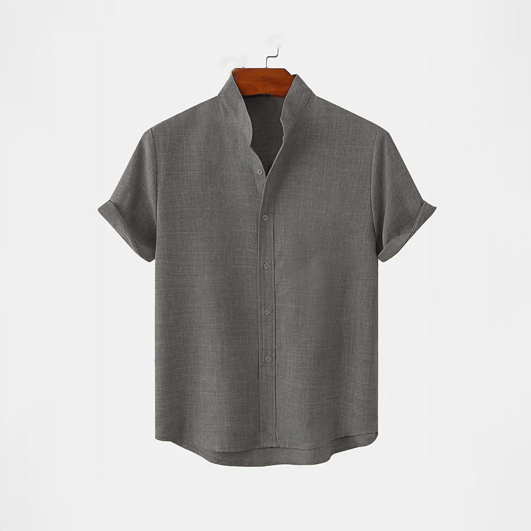 BAN COLLAR LINEN FULL PATTI SHIRT - GRAY