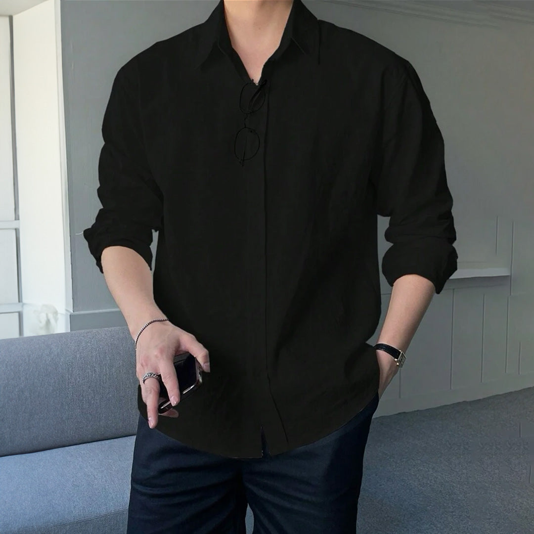 Men's Full Sleeves Linen Casual Shirt - Black