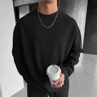 OVERSIZE RIBBED FULL SLEEVES T-SHIRT - BLACK