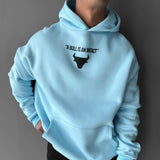 DROP SHOULDER PUFF PRINT BULL HOODIE - SKY BLUE