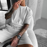 Oversized Quarter Sleeve  O Neck T-Shirt & Short Set - White