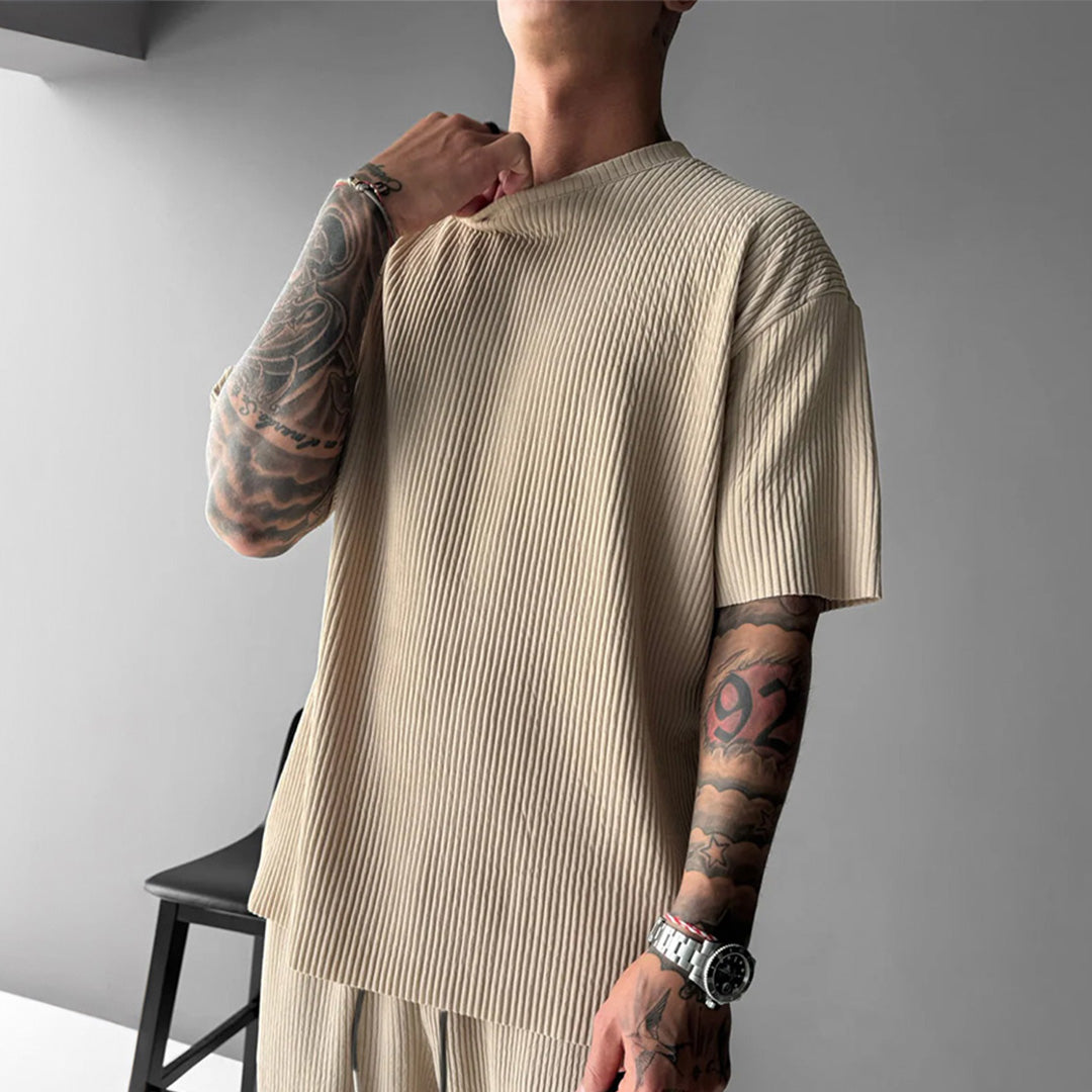OVERSIZE RIBBED T-SHIRT - BEIGE – Zapped Store