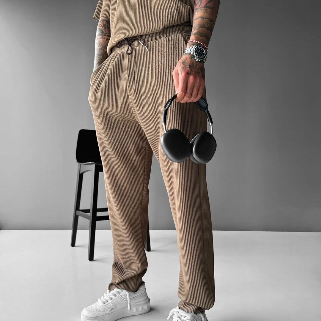 Oversized Quarter Sleeve  O Neck T-Shirt & Trouser Set - Brown