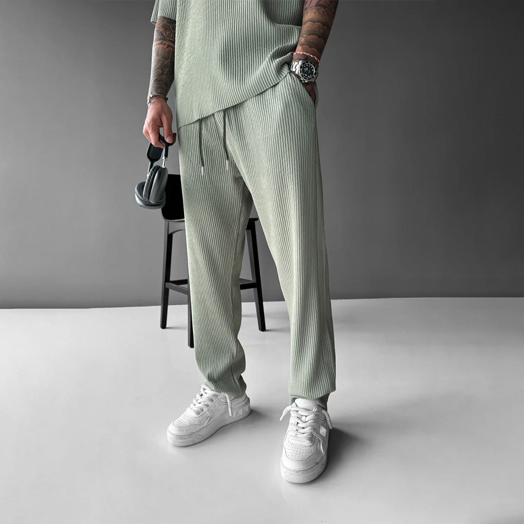 Oversized Quarter Sleeve  O Neck T-Shirt & Trouser Set - Tea Green