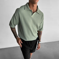 OVERSIZE RIBBED POLO T-SHIRT - GREEN