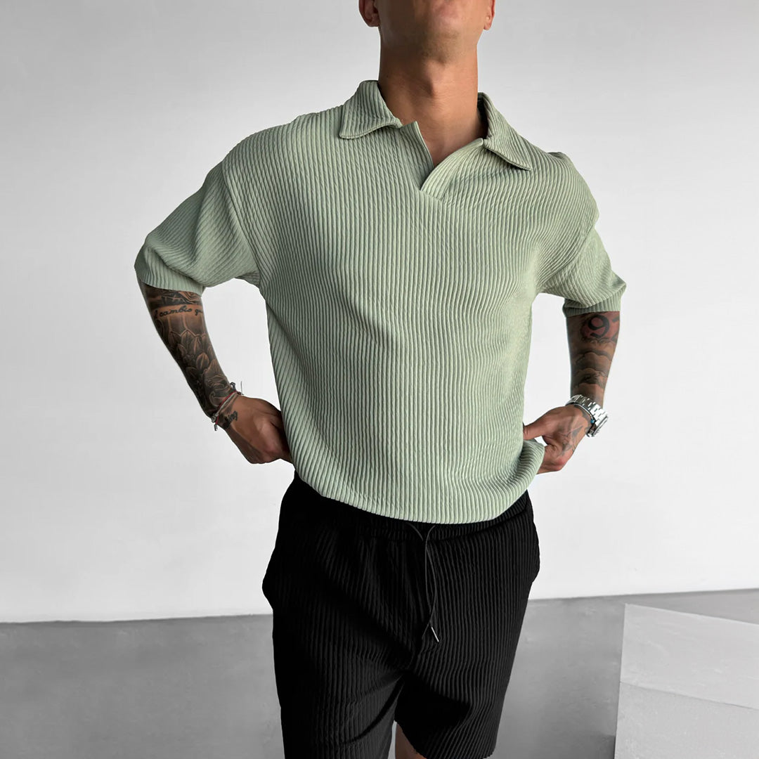 OVERSIZE RIBBED POLO T-SHIRT - GREEN